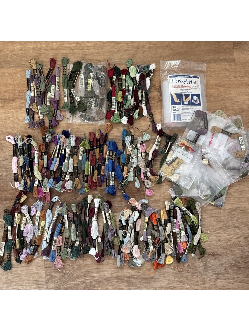 Huge Lot 160 DMC Embroidery Floss Skeins + 40 Floss-A-Way Bags Cross Stitch